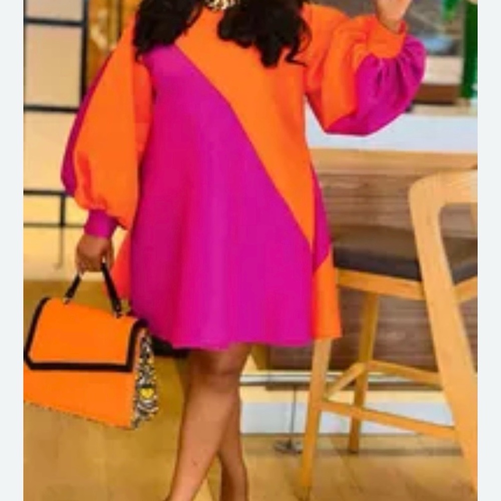 STYLEWE Bold Pink and Orange Long Sleeve Dress